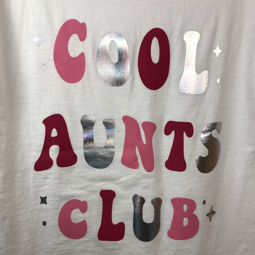 Cool Aunts Club Graphic Tee - Pink & Metallic Silver Letters Size Medium Gildan